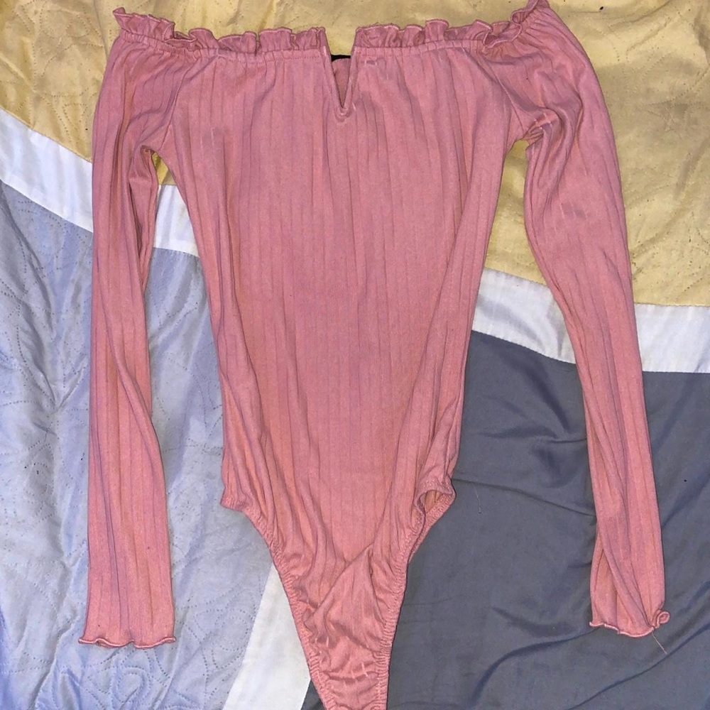Pink off the shoulder Bodysuit (no snaps, step in)